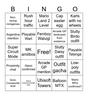 MARIO KART WORLD DIRECT Bingo Card
