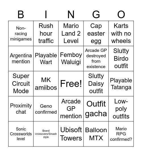 MARIO KART WORLD DIRECT Bingo Card