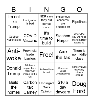 Make Canada Great Again 2025 Bingo Card