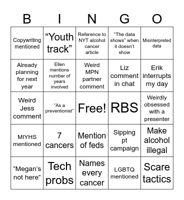 Alcohol conference Bingo Card