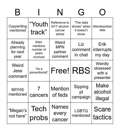 Alcohol conference Bingo Card