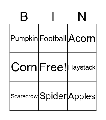 Fall Bingo Card
