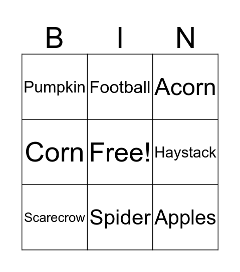 Fall Bingo Card