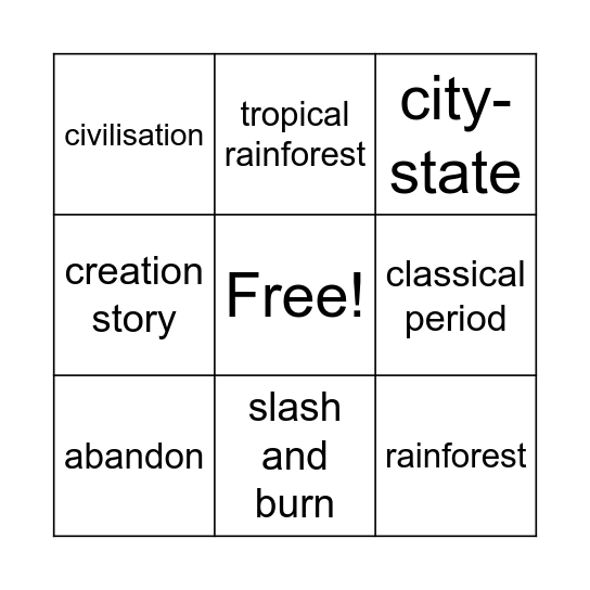 Maya Key Word Bingo! Bingo Card