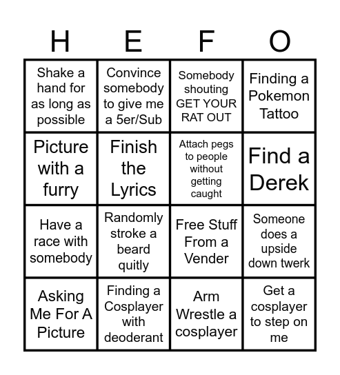 IGM Hefti Bingo Card