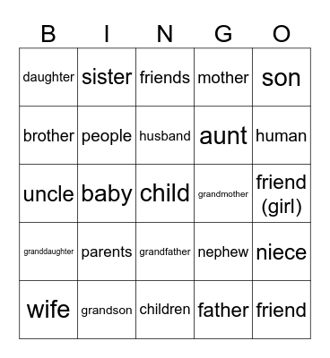 Russian Family Bingo Card