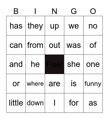 Trick Word Bingo Card