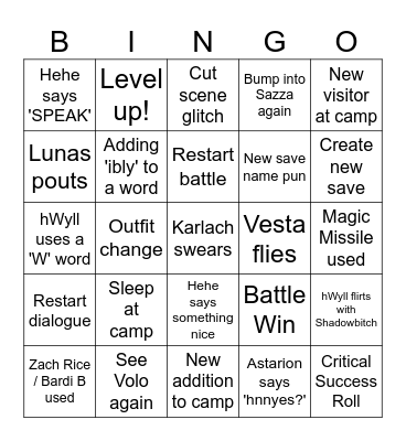 BALDUR'S BINGO BOARD! Bingo Card