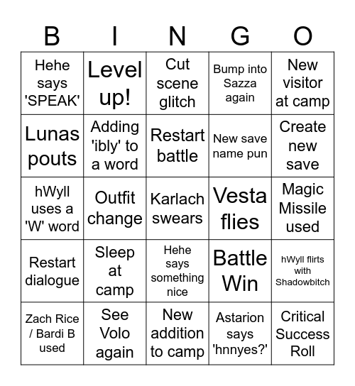 BALDUR'S BINGO BOARD! Bingo Card