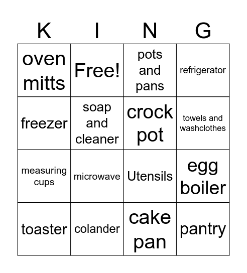 Kitchen Bingo Card