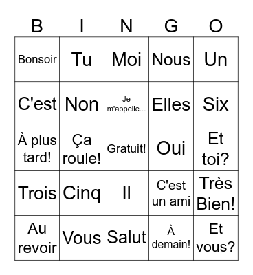 French Bingo Card