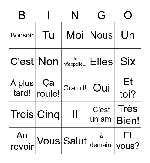 French Bingo Card