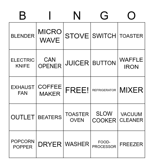 APPLIANCES Bingo Card