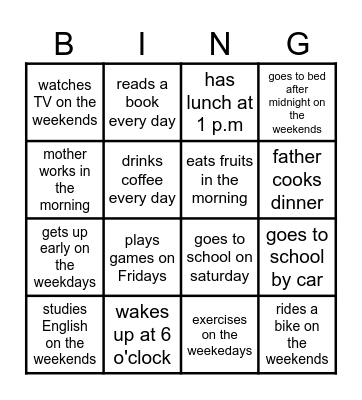 Daily Routine Bingo Card