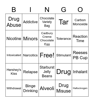 Drug Bingo and Review and Easter Candy Bingo Card