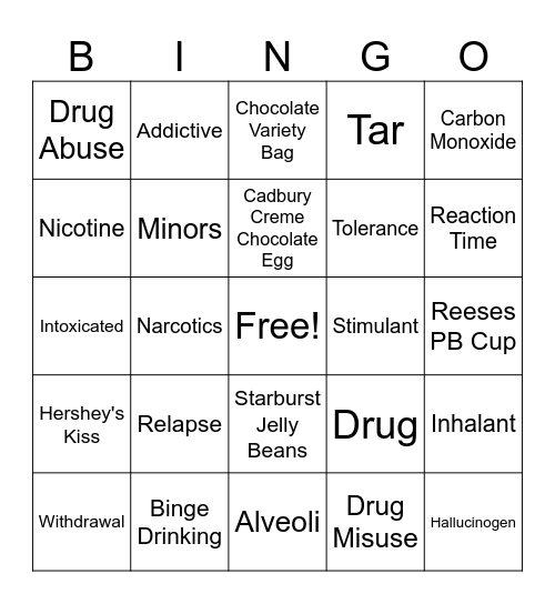 Drug Bingo and Review and Easter Candy Bingo Card