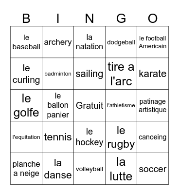 SPORTS Bingo Card