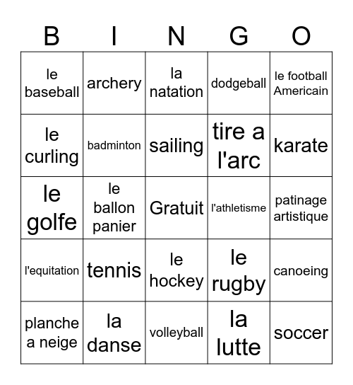 SPORTS Bingo Card