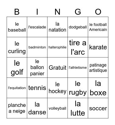 SPORTS Bingo Card