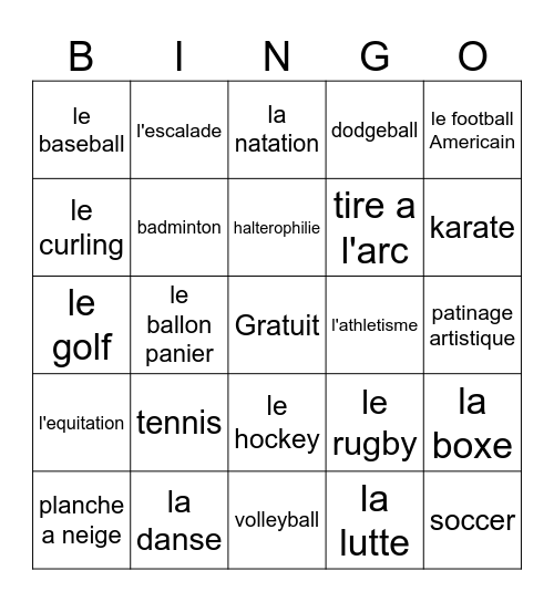 SPORTS Bingo Card