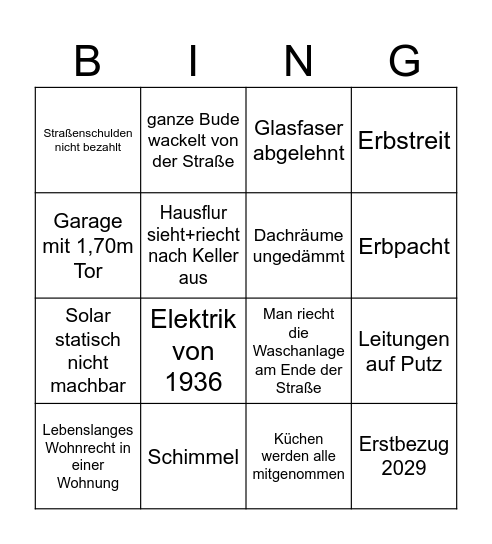 Hauskaufbingo Card