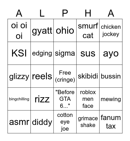 BRAINROT Bingo Card