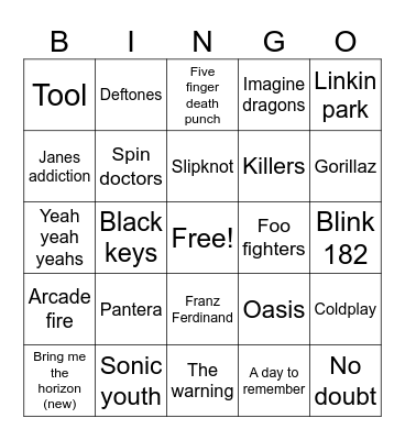 Loser music bingo Card