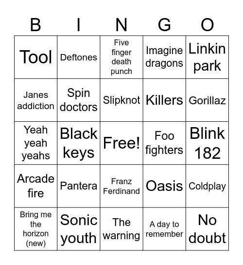 Loser music bingo Card