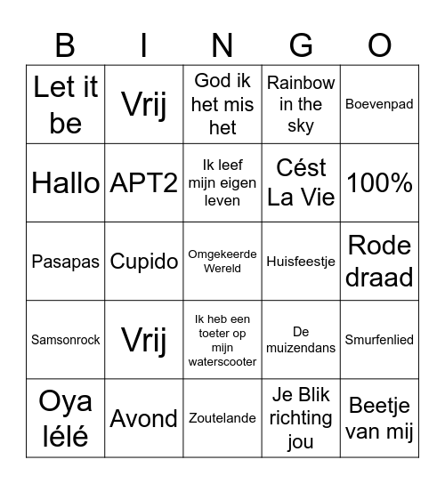 Nick's  Muziek Bingo Card