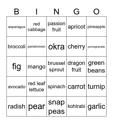 Fruits & Vegetables 2025 Bingo Card