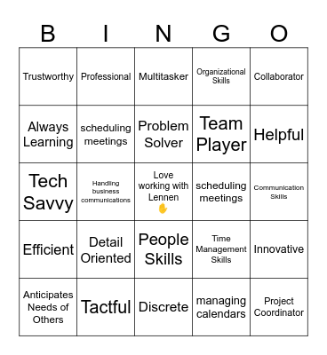 Administrative Professional Bingo Card