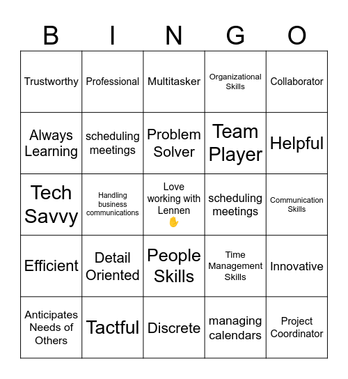 Administrative Professional Bingo Card