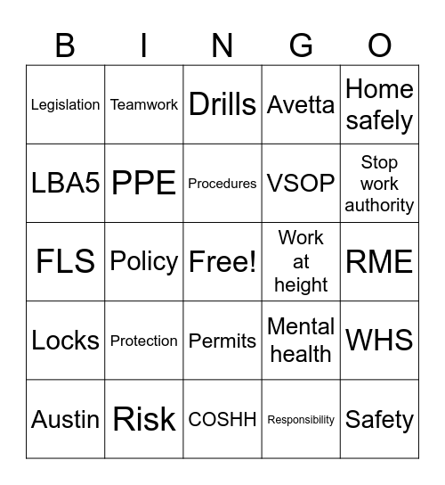 RME safety Bingo Card