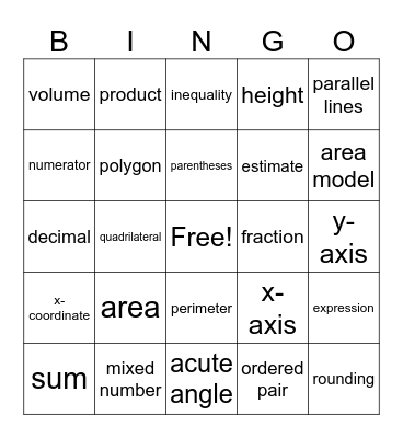 STAAR Math Bingo Card