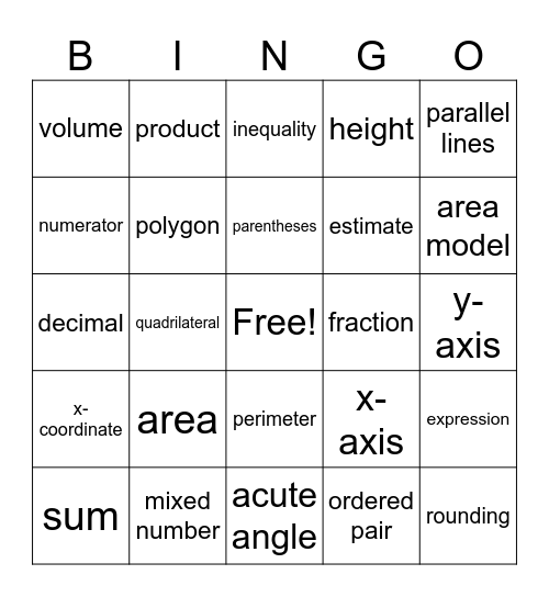 STAAR Math Bingo Card