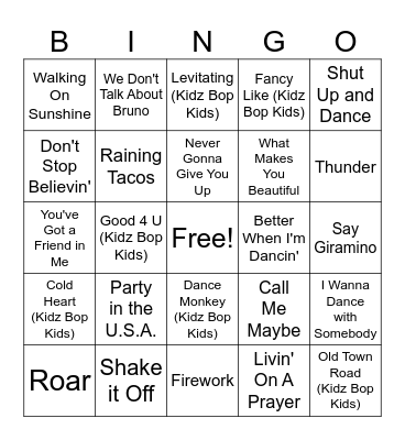 4th Grade Music BINGO Card
