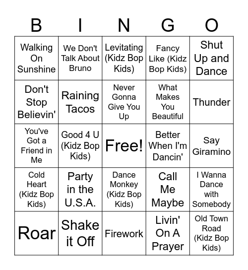4th Grade Music BINGO Card
