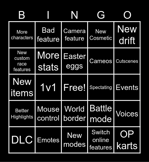 Mario kart world Bingo Card