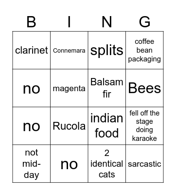 Bingo (1p) Bingo Card