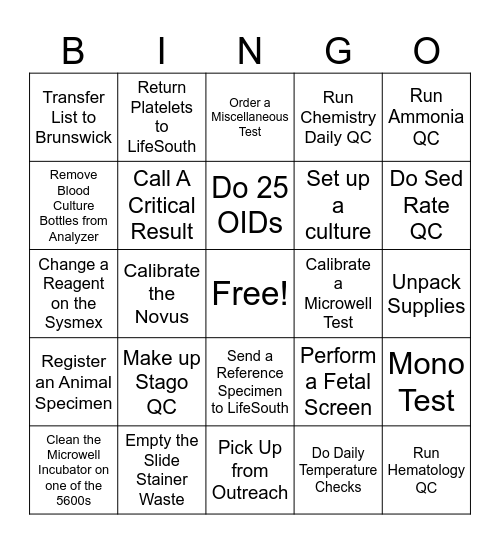 Lab Week Bingo Card
