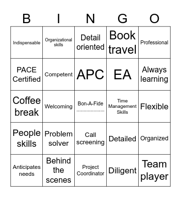 Administrative Professional Bingo Card