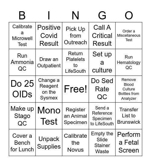 Lab Week Bingo Card