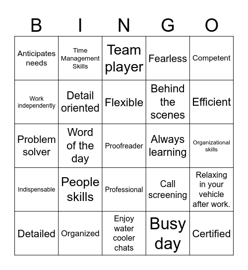 Administrative Professional Bingo Card