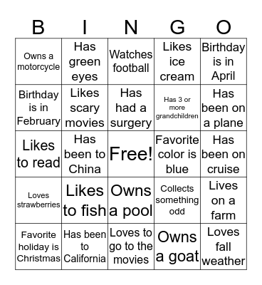 Find an Employee Who... Bingo Card