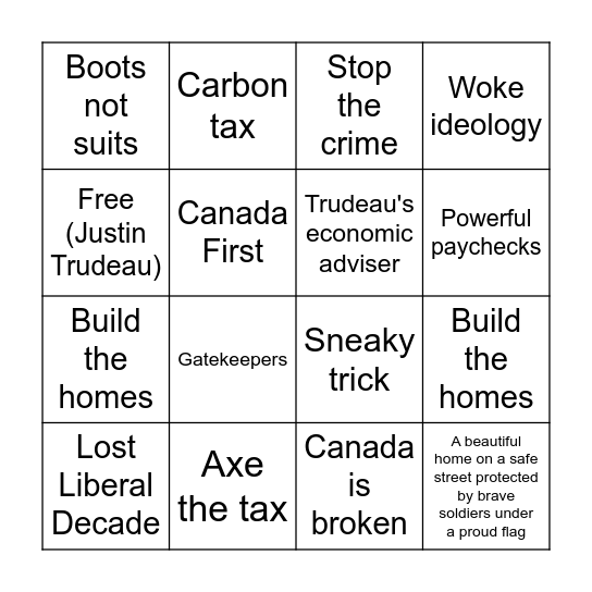 Pierre Poilievre's Slogans BINGO Card