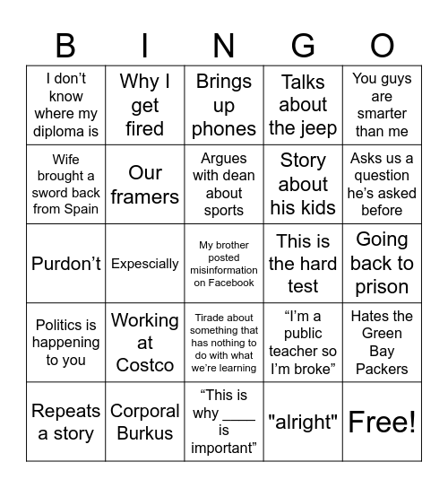 McLindon Bingo Card