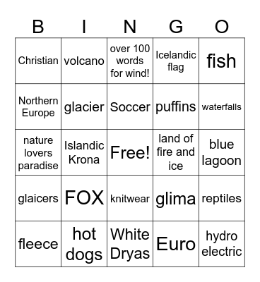 Icelandic Bingo Card