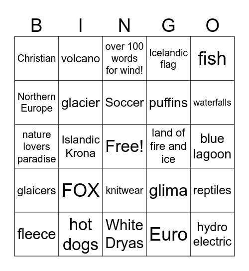 Icelandic Bingo Card