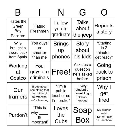 McLindon Bingo Card