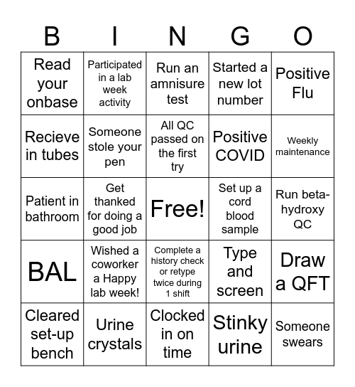 St Francis Lab Week 2025 Bingo Card